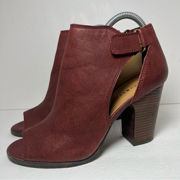 Lucky Brand Laciann Leather Open Toe Burgandy Booties Womens 9.5 - Picture 3 of 11